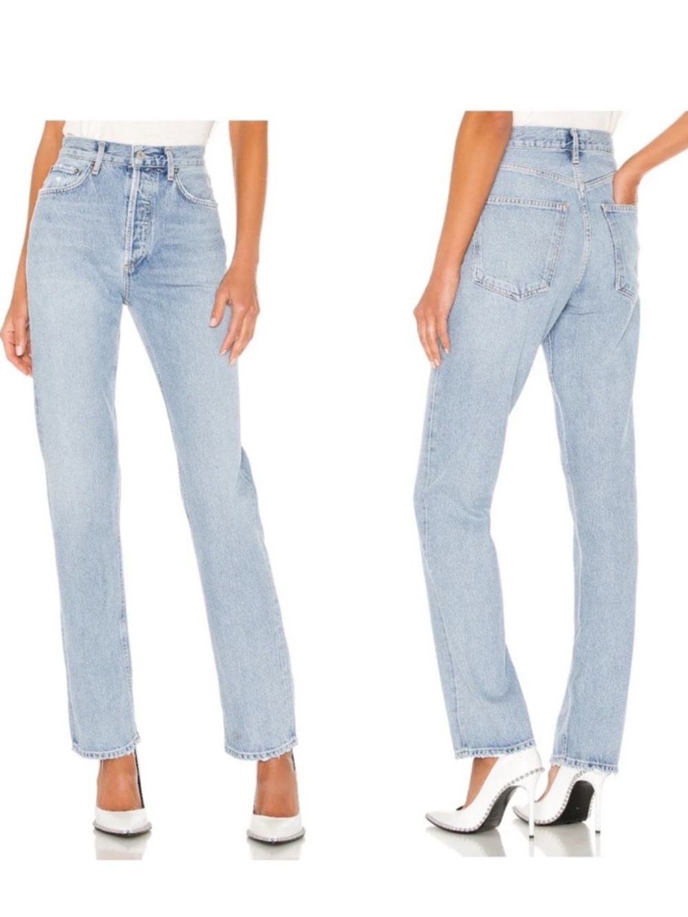 Agolde Lana Straight Leg Button Fly High Rise Jeans in Light Denim